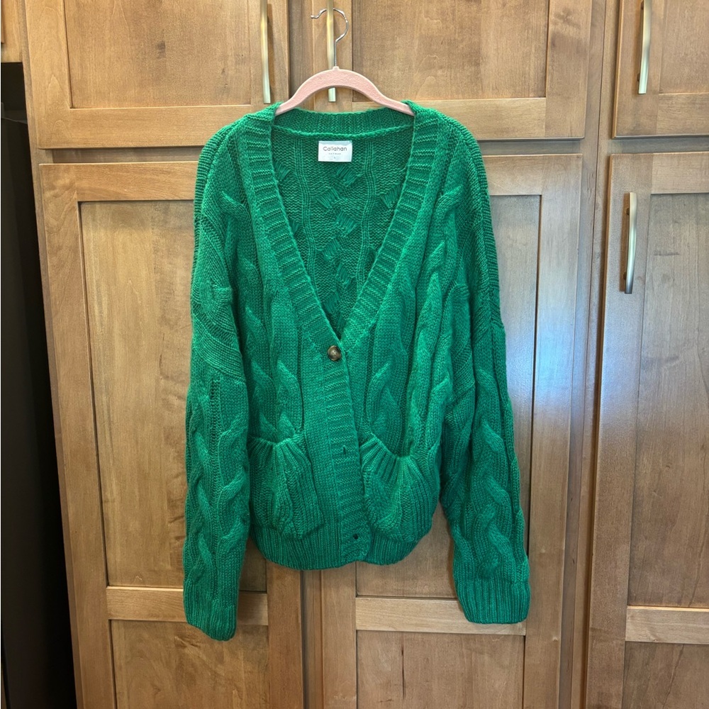 Callahan Emerald Cable Knit Cardigan from Anthropologie